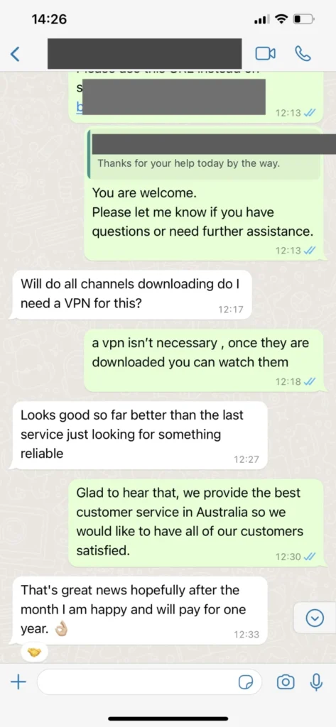 Capture écran conversation WhatsApp support Kilarix IPTV 3